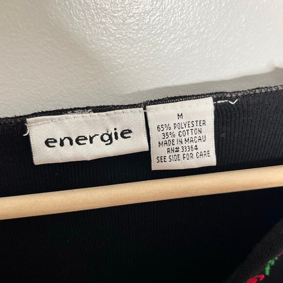 Vintage Y2K Energie Long Sleeve Embroidered Tee Womens Medium Black Floral - Picture 5 of 10